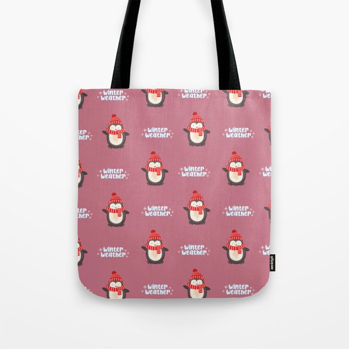 Penguin Winter Weather On Pink Print Christmas Decoration Tote Bag
