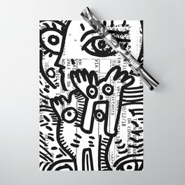 Creatures Graffiti Black and White on French Train Ticket Wrapping Paper