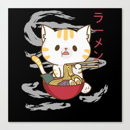 Ramen Japan Food Cute Cat Eats Ramen Canvas Print