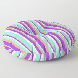 [ Thumbnail: Dark Salmon, Dark Orchid, White, and Aquamarine Colored Striped Pattern Floor Pillow ]