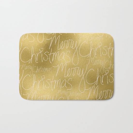 Merry christmas- christmas typography on gold pattern Bath Mat