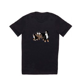 Family of Bernese Mountain Dogs with Wooden Wagon T Shirt