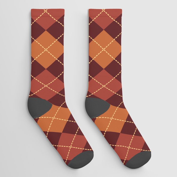 argyle_red orange maroon Socks