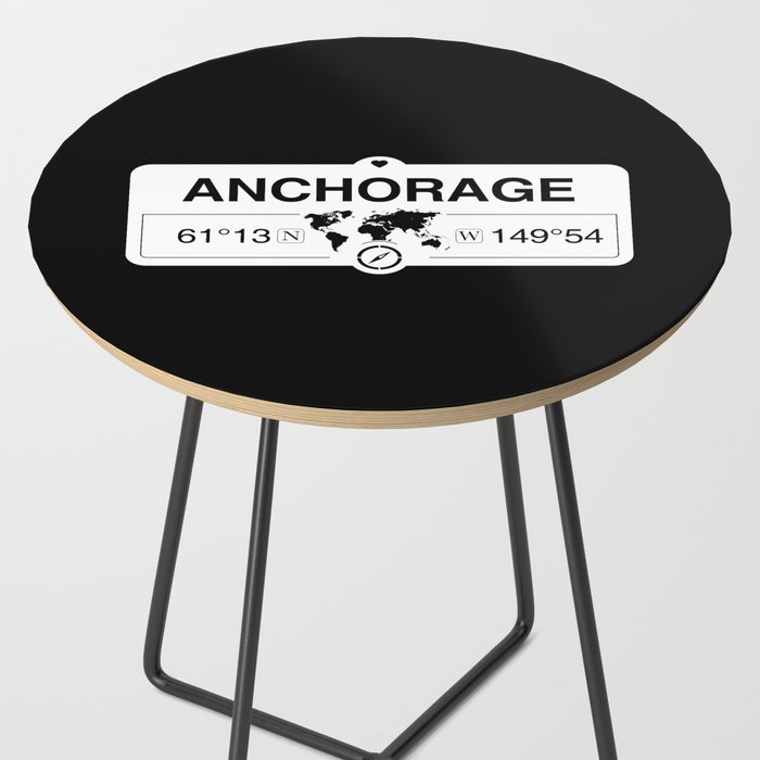 Anchorage Alaska GPS Coordinates Map Artwork with Compass Side Table by