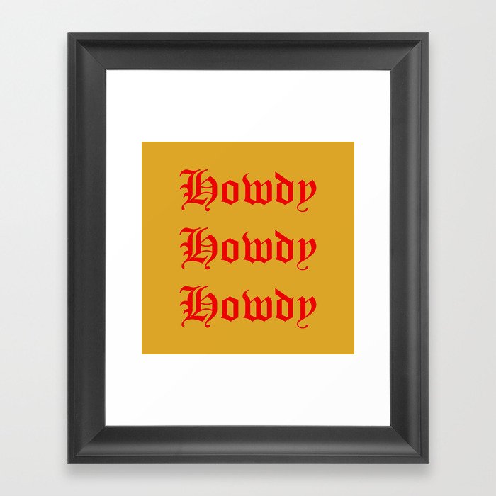 Old English Howdy Red and gold Framed Art Print