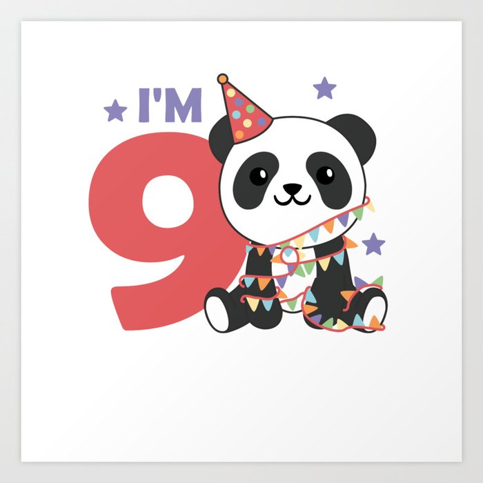 Ninth Birthday Panda For Children 9 Year Art Print