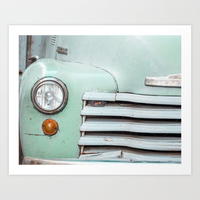 Mint Pastel Green Retro Classic Car | Vintage Vehicle Headlight Havana Cuba  Art Print