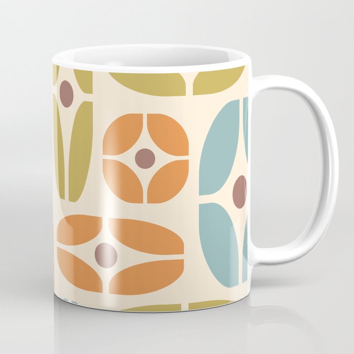 Mid Century Modern Geometric Abstract 822 Brown Orange Olive Green, Blue and Beige Coffee Mug