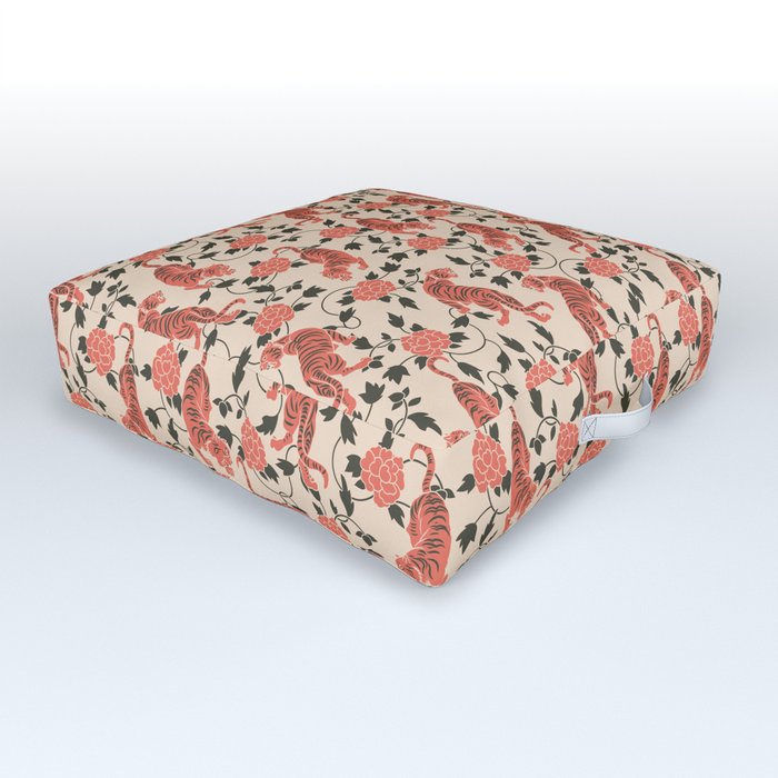 Chinese Tigers Retro Floral Pattern Outdoor Floor Cushion