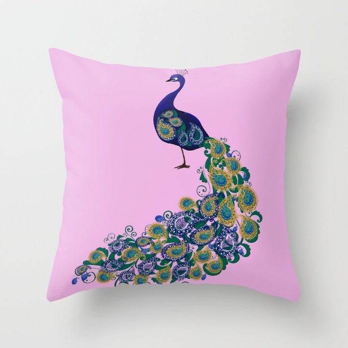 Peacock art Throw Pillow