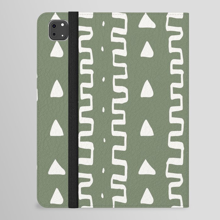 Merit Mud Cloth Olive Green and White Triangle Pattern iPad Folio Case