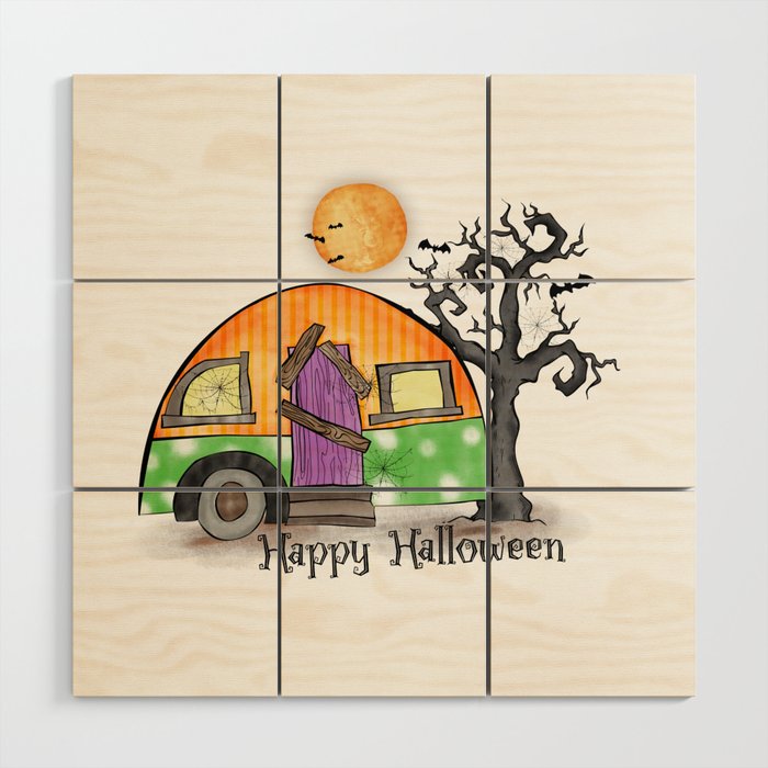 Happy Halloween witch camper halloween Wood Wall Art