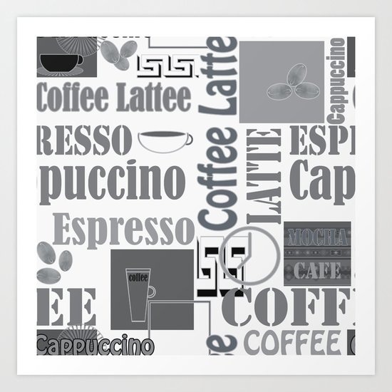 Black and white pattern. "Favourite coffee " Art Print