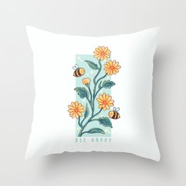 Cute Daisy Bees, Bee Happy Throw Pillow