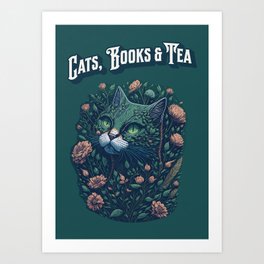 Cats Books and Tea Art Print