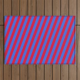 [ Thumbnail: Crimson & Royal Blue Colored Lines Pattern Outdoor Rug ]