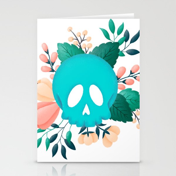 Teal Skull with Floral Adornment Stationery Cards