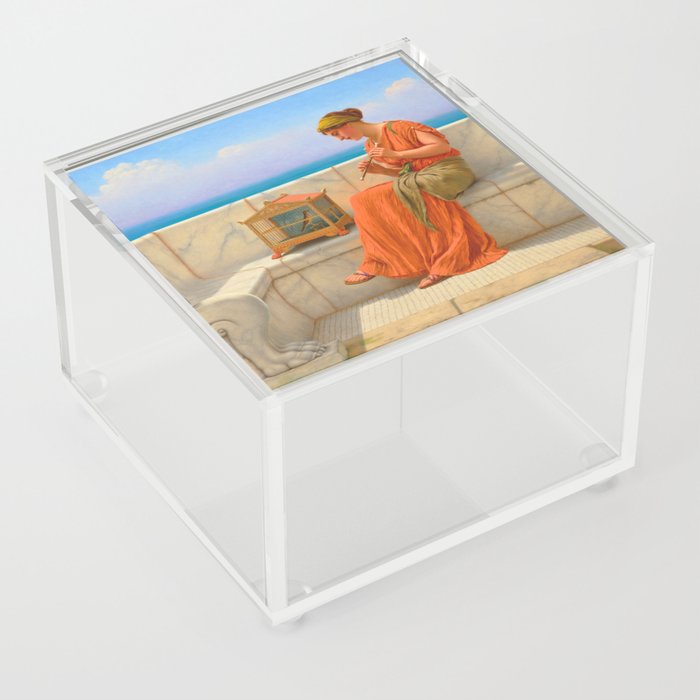 Songs without Words ,girl playing flute "Girl with a beautiful transparent Summer orange Dress" John Acrylic Box