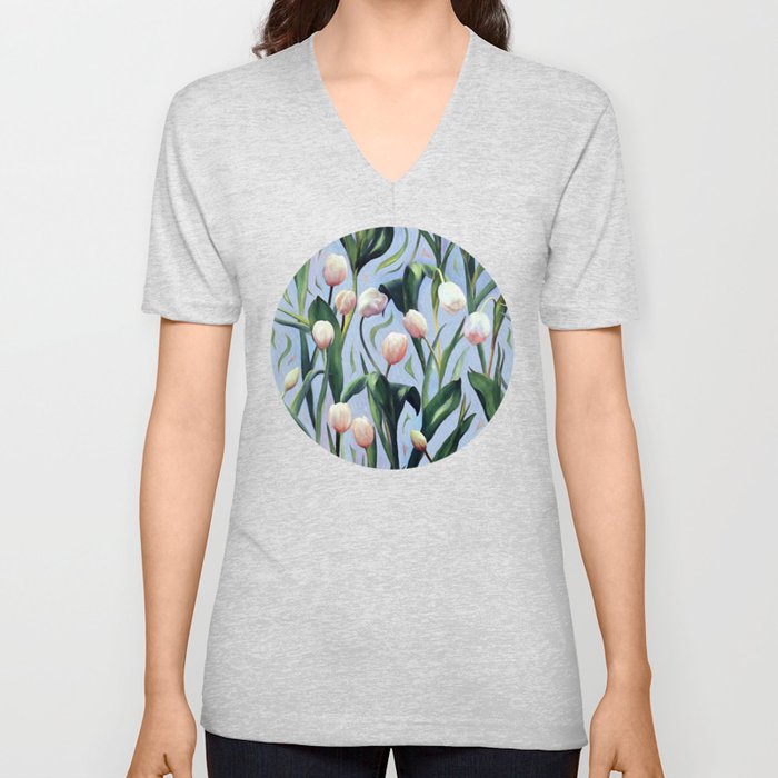 Waiting on the Blooming - a Tulip Pattern V Neck T Shirt