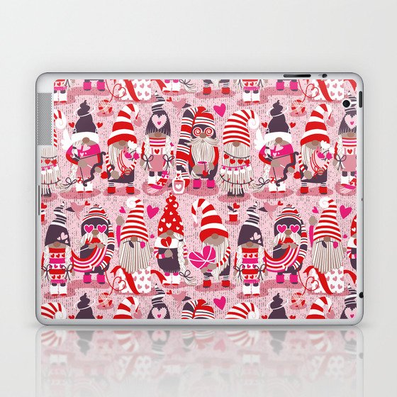 I gnome you more // pastel pink background red and pink Valentine's Day gnomes and motifs Laptop & iPad Skin