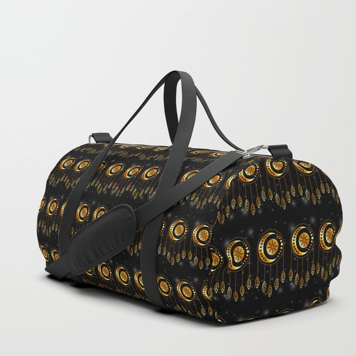 Tribal moon phases dream catcher in gold Duffle Bag