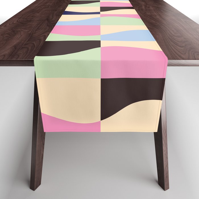 Retro Colorful Wavy Checkerboard Table Runner