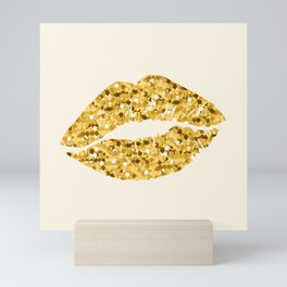 Pop Art Gold Glitter Lips Mini Art Print