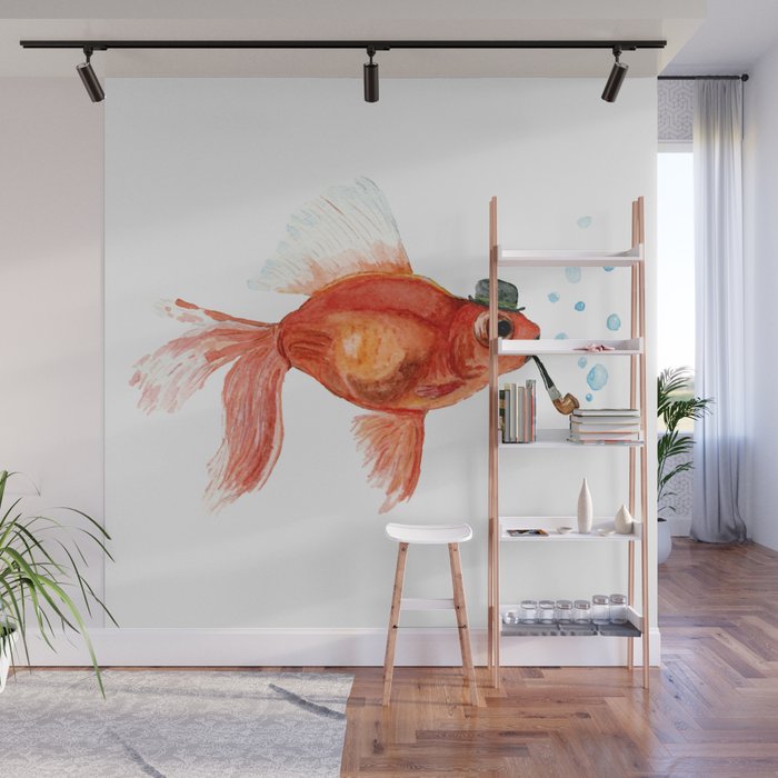 Goldfish with pipe and hat Wall Mural