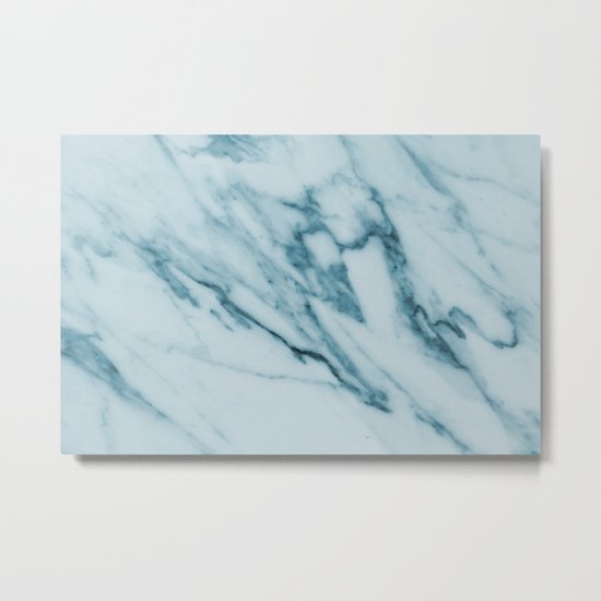 Streaked Teal Blue White Marble Metal Print