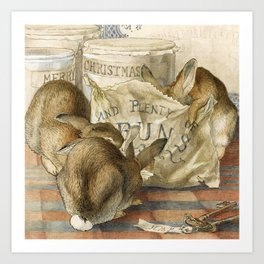 Three Rabbits Eating Plenty of Buns, "A Merry Christmas and Plenty of Buns H.B.P."​ ​- Beatrix-Potter Art Print