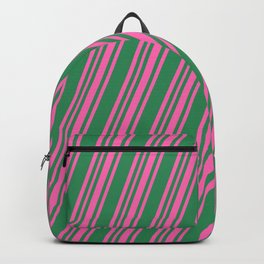 [ Thumbnail: Sea Green and Hot Pink Colored Lines/Stripes Pattern Backpack ]