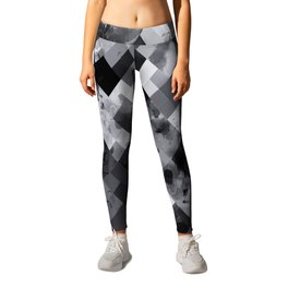 graphic design pixel geometric square pattern abstract background in black and white Leggings