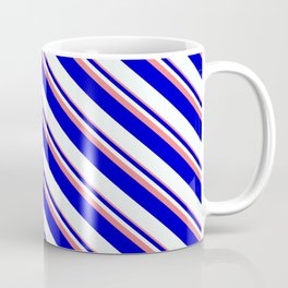 [ Thumbnail: Light Coral, Blue, and Mint Cream Colored Striped Pattern Coffee Mug ]