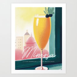 Mimosa Sunrise Retro Cocktail Bar Art Recipe Vintage Art Print