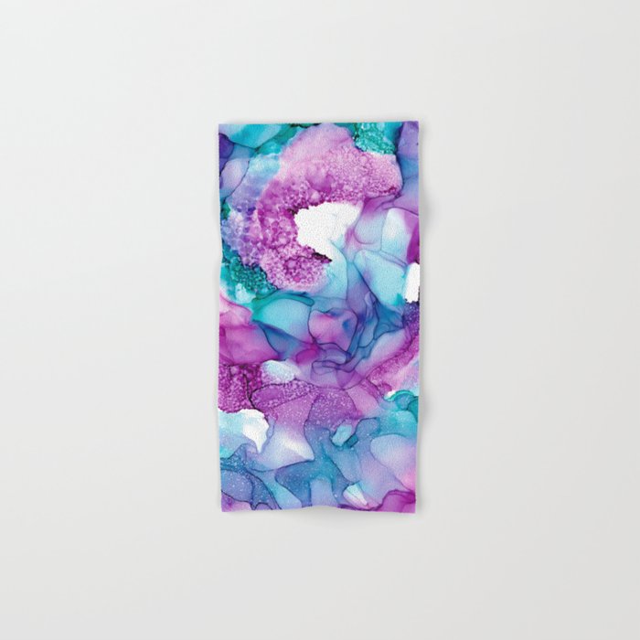 Pink Purple Blue Tie Dye Wave 32722 Abstract Alcohol Ink Painting by Herzart Hand & Bath Towel