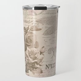 Vintage Flowers with roses and dragonfly.  Travel Mug