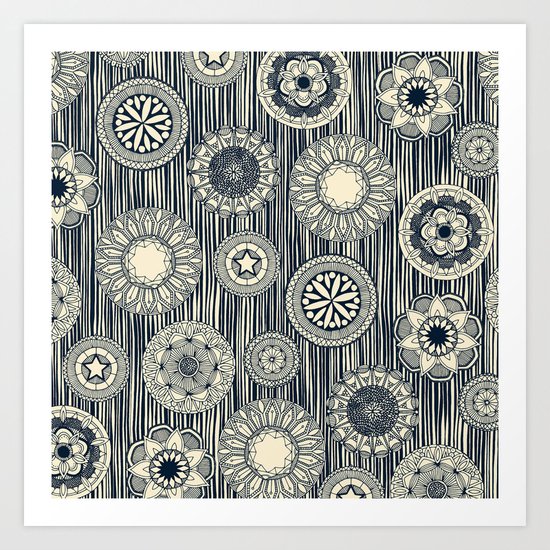 mandala cirque spot indigo cream Art Print