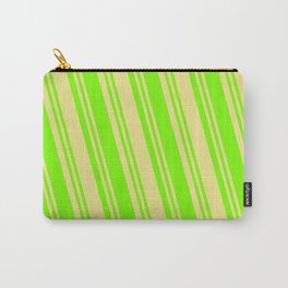 [ Thumbnail: Tan & Green Colored Lines Pattern Carry-All Pouch ]