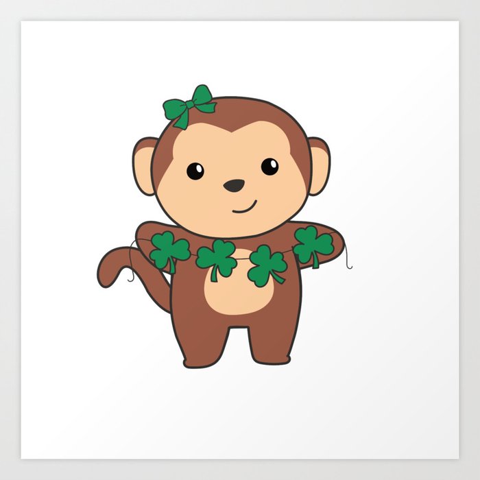 Monkey With Shamrocks Cute Animals For Luck Art Print