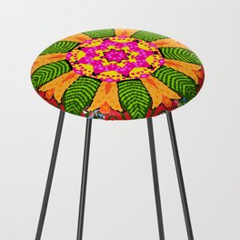 Colored round floral mandala on a red, green and yellow colors. Vintage illustration.  Counter Stool
