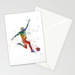 Soccer player kicking in watercolor Stationery Card