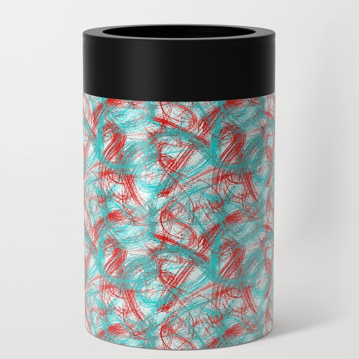 Abstract red and turquoise brush strokes Can Cooler