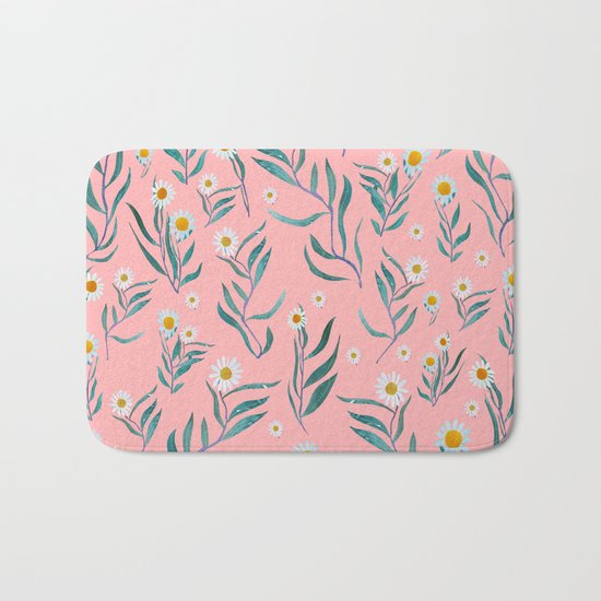 Pink white leaves Bath Mat