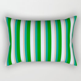 [ Thumbnail: Vibrant Tan, Dark Cyan, Green, Lavender & Black Colored Striped/Lined Pattern Rectangular Pillow ]