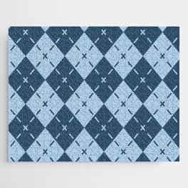 Retro Blue Argyle Pattern Jigsaw Puzzle