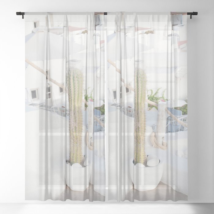 Santorini Cactus Dream #2 #minimal #wall #decor #art #society6 Sheer Curtain