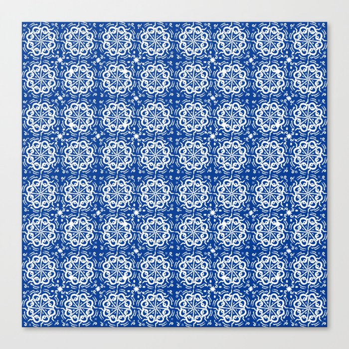 Vintage Navy Blue on Sky Blue Quilt Mid-Century Modern Pattern Canvas Print