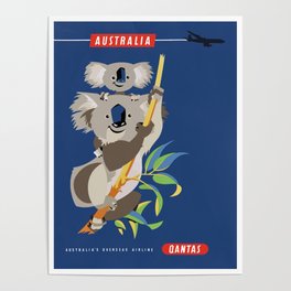 1965 AUSTRALIA Qantas Koalas Airline Advertising Poster Poster