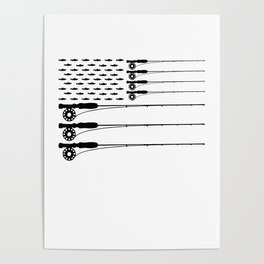 American Flag Fly Fishing Rod Trout Men Poster