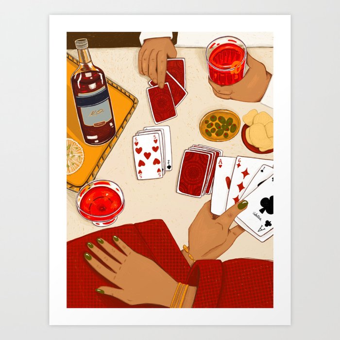 Cocktails and Cards Art Print
